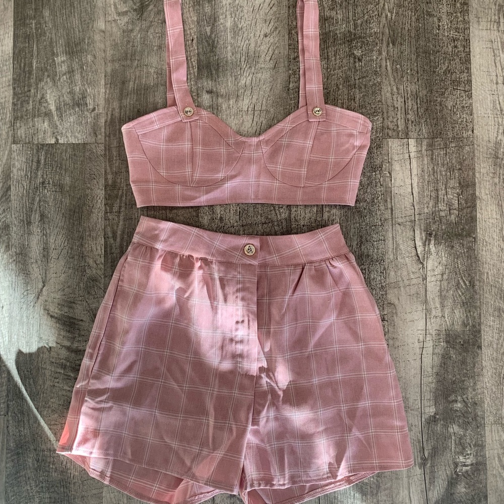 ASOS Pink Plaid High Waist Shorts